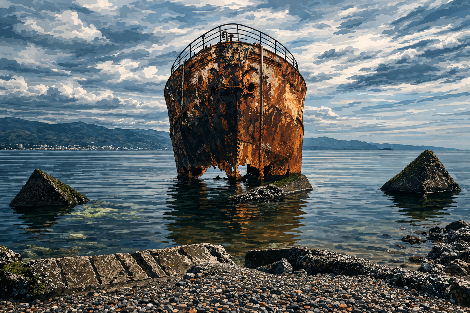 Large marine structures where Faraday-era cathodic protection scaled first